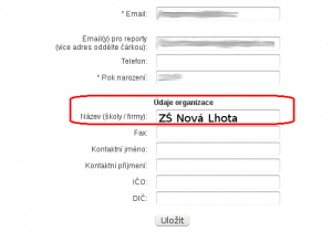 Editace názvu školy / organizace